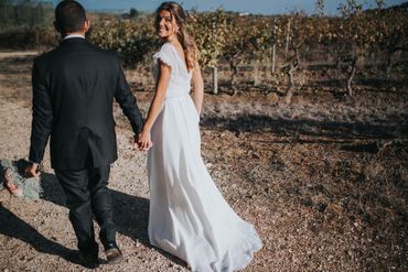 White outdoor long wedding dresses