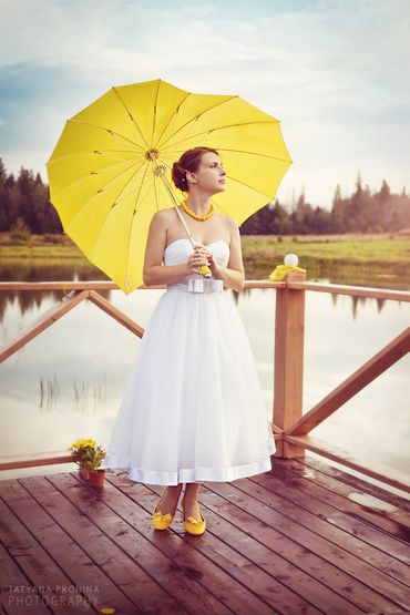 Yellow corset wedding dresses
