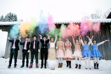English winter wedding guests