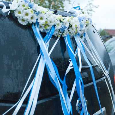 Blue wedding transport decor