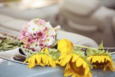 Autumn pink daisy wedding bouquet