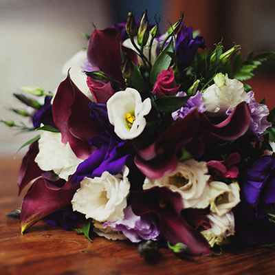 Autumn purple eustoma wedding bouquet